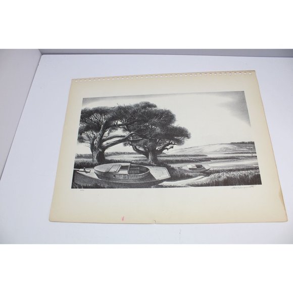 Stow Wengenroth Print Quiet Day Vintage 89031 Landscape Trees Boats River - Picture 2 of 5